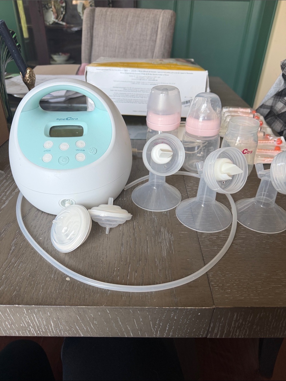 Spectra S1 Electric Breast Pump - Mint/White with Pink Bottles